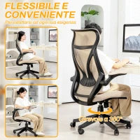 Sedia da Ufficio con Braccioli Ribaltabili, Altezza Regolabile e Schienale Inclinabile, Beige