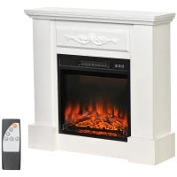 Camino Elettrico da Terra 1800W con Effetto Fiamma, Telecomando, Timer e Temperatura Regolabile, Bianco