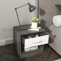 Comodino Moderno con Ripiano Aperto e Cassetto, in Legno, 39x28x41 cm, Bianco e Grigio Scuro