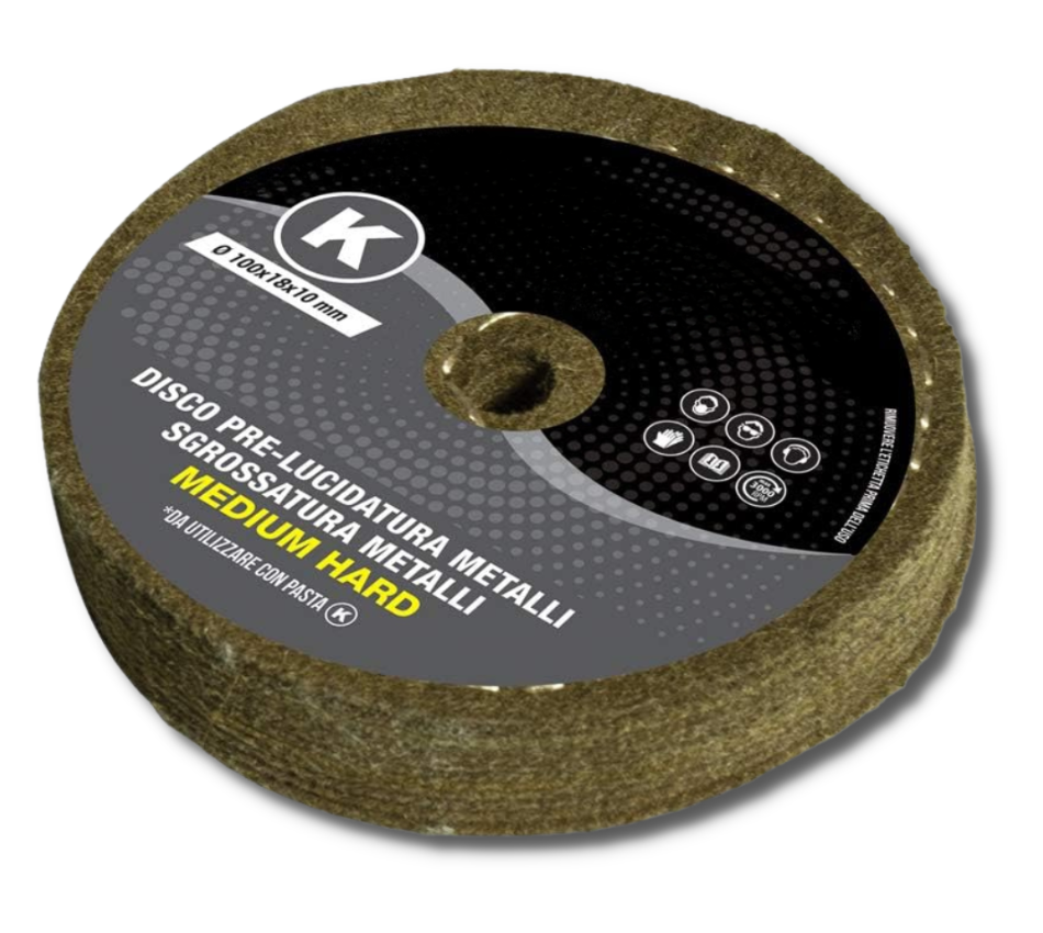 Disco Lucidatura In Lana Feltro Medium Hard 100 mm Per Lucidare A Specchio Alluminio Acciaio Inox Metalli Ottone Rame Oro Plexiglass Da Mola Lucidante