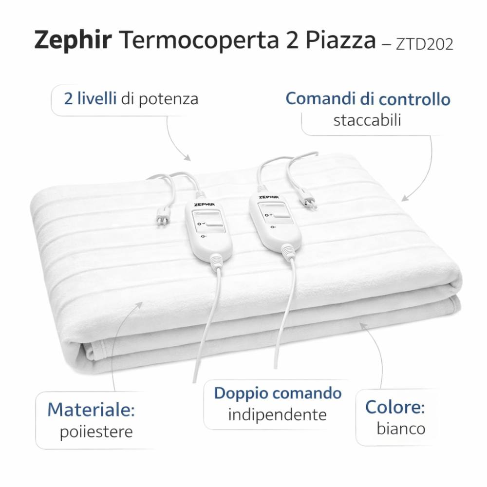 Zephir termocoperta elettrica in poliestere per riscaldamento letto *** numero posti 2 piazze, confezione 1