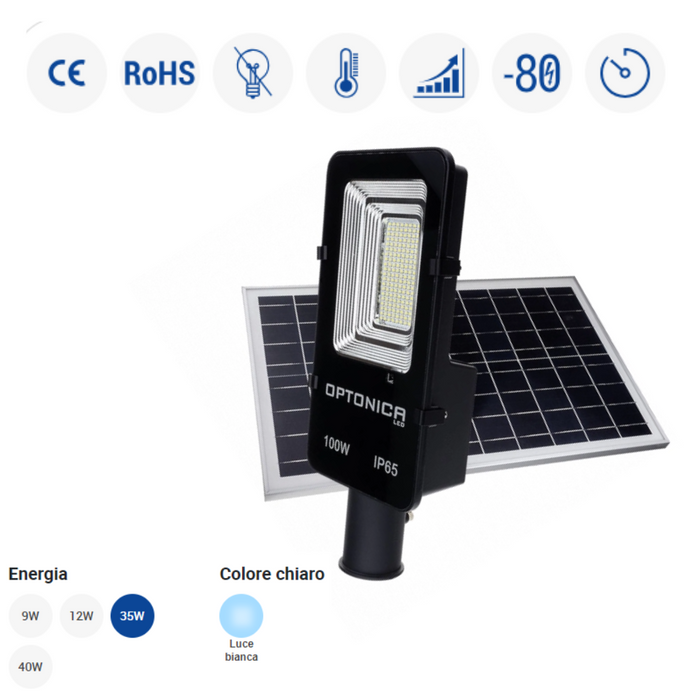 Lampione led ad energia solare con pannello solare separato + batteria 100 watt