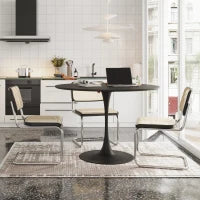 Moderno tavolo da pranzo rotondo, quattro piani in patchwork, base in metallo, 120×120×75 cm, Nero