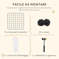 Recinto per Animali di Piccola Taglia Modulabile con Pannelli e Accessori, Gabbia per Ricci da Interno in Metallo, per Porcellini d'India e Ricci, 106x73x36 cm, Nero