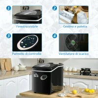 Macchina per Ghiaccio 9 Cubetti in 8-9 Minuti con 3 Dimensioni Regolabili, Nero