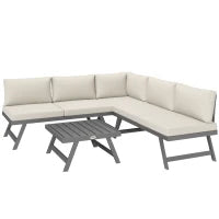 Set da giardino d'angolo e convertibile 4 pezzi con 2 divani, 1 poltrona ad angolo e 1 tavolino basso