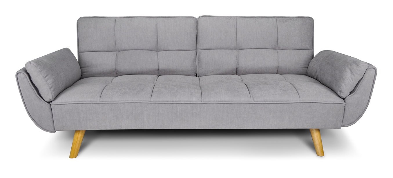 Divano letto clic clac in tessuto vellutato grigio chiaro - divano 3 posti mod. Ambra piedi legno naturale DL-AM01FBC
