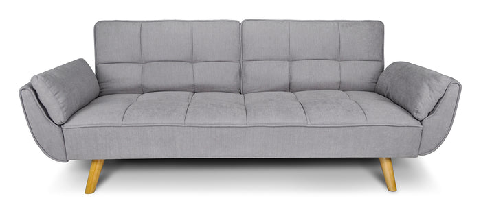 Divano letto clic clac in tessuto vellutato grigio chiaro - divano 3 posti mod. Ambra piedi legno naturale DL-AM01FBC