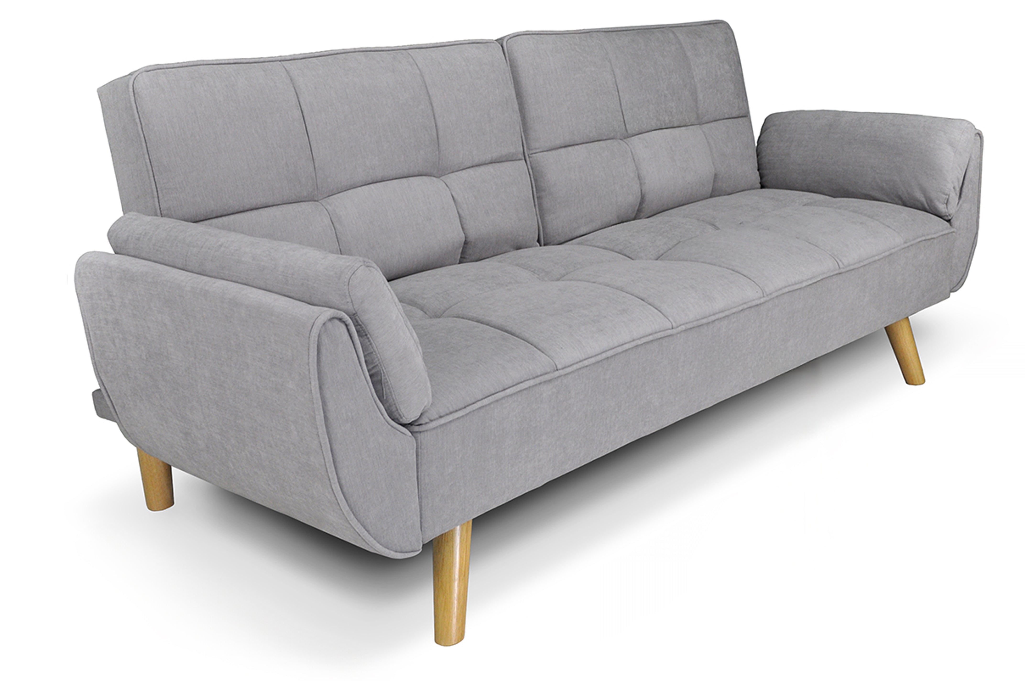 Divano letto clic clac in tessuto vellutato grigio chiaro - divano 3 posti mod. Ambra piedi legno naturale DL-AM01FBC