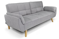 Divano letto clic clac in tessuto vellutato grigio chiaro - divano 3 posti mod. Ambra piedi legno naturale DL-AM01FBC