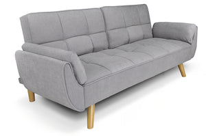 Divano letto clic clac in tessuto vellutato grigio chiaro - divano 3 posti mod. Ambra piedi legno naturale DL-AM01FBC