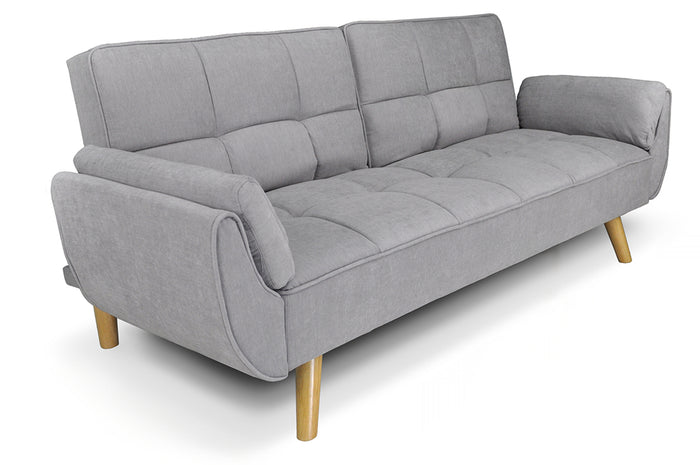 Divano letto clic clac in tessuto vellutato grigio chiaro - divano 3 posti mod. Ambra piedi legno naturale DL-AM01FBC