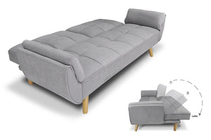 Divano letto clic clac in tessuto vellutato grigio chiaro - divano 3 posti mod. Ambra piedi legno naturale DL-AM01FBC