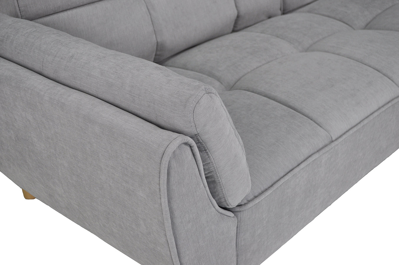 Divano letto clic clac in tessuto vellutato grigio chiaro - divano 3 posti mod. Ambra piedi legno naturale DL-AM01FBC