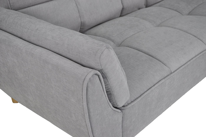 Divano letto clic clac in tessuto vellutato grigio chiaro - divano 3 posti mod. Ambra piedi legno naturale DL-AM01FBC