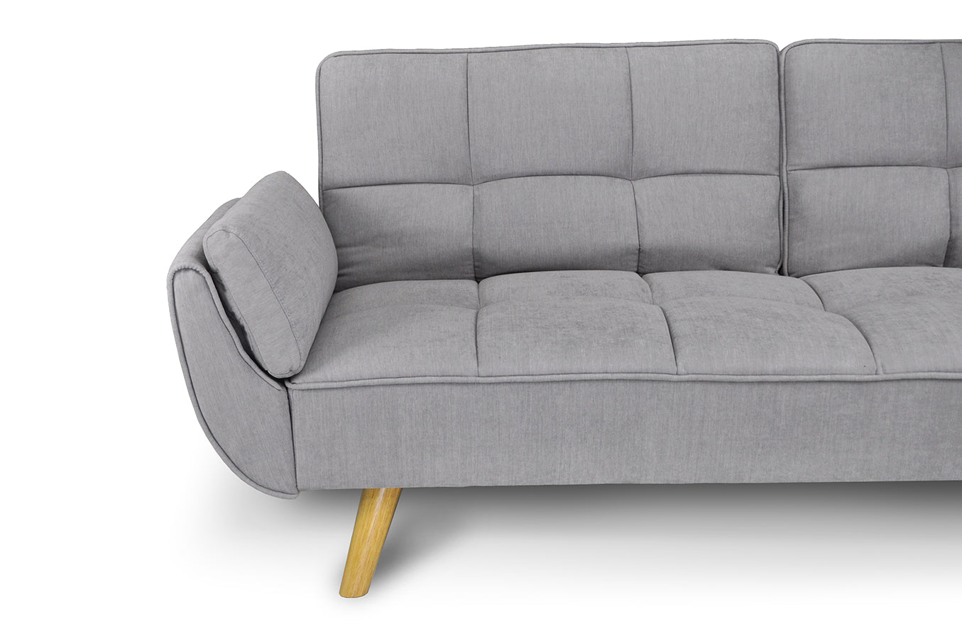 Divano letto clic clac in tessuto vellutato grigio chiaro - divano 3 posti mod. Ambra piedi legno naturale DL-AM01FBC