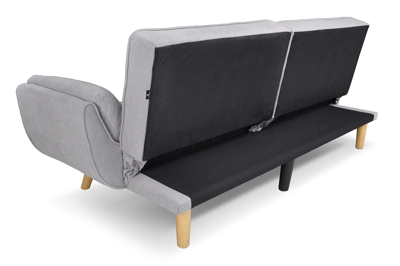 Divano letto clic clac in tessuto vellutato grigio chiaro - divano 3 posti mod. Ambra piedi legno naturale DL-AM01FBC