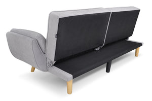 Divano letto clic clac in tessuto vellutato grigio chiaro - divano 3 posti mod. Ambra piedi legno naturale DL-AM01FBC