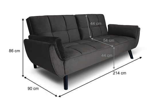 Divano letto clic clac in velluto grigio piede nero mod. Ambra DL-AM01VLT-PLN