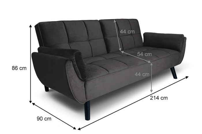 Divano letto clic clac in velluto grigio piede nero mod. Ambra DL-AM01VLT-PLN