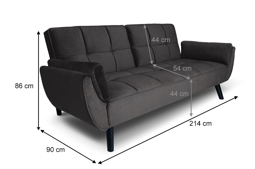 Divano letto clic clac in velluto grigio piede nero mod. Ambra DL-AM01VLT-PLN