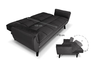 Divano letto clic clac in velluto grigio piede nero mod. Ambra DL-AM01VLT-PLN
