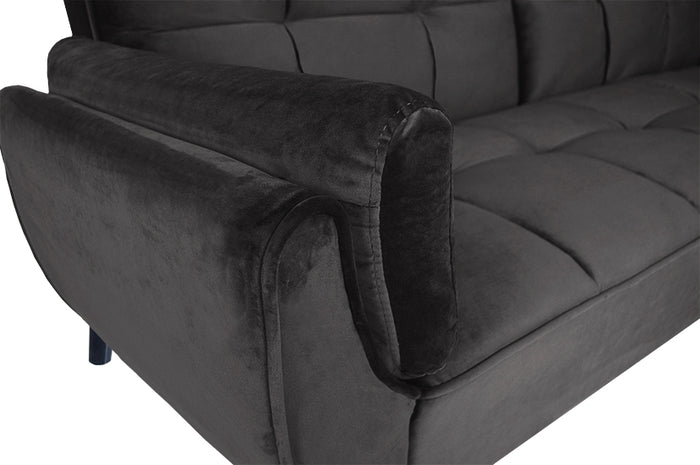 Divano letto clic clac in velluto grigio piede nero mod. Ambra DL-AM01VLT-PLN