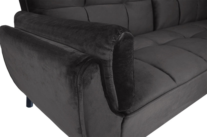 Divano letto clic clac in velluto grigio piede nero mod. Ambra DL-AM01VLT-PLN