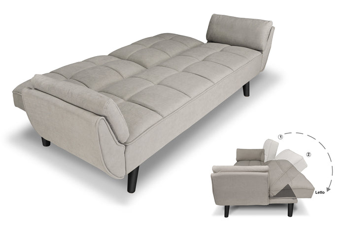 Divano letto clic clac in tessuto vellutato tortora - Ambra
