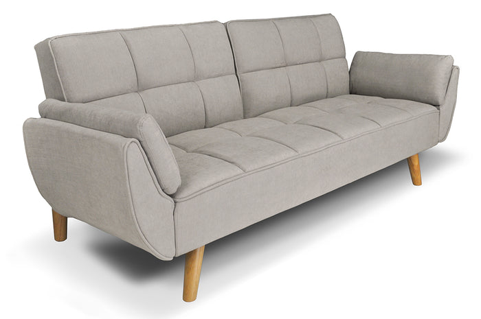 Divano letto clic clac in tessuto tortora piede legno naturale - divano 3 posti - Ambra - DL-AM03FBC