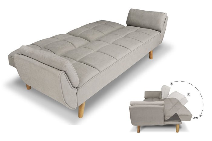 Divano letto clic clac in tessuto tortora piede legno naturale - divano 3 posti - Ambra - DL-AM03FBC