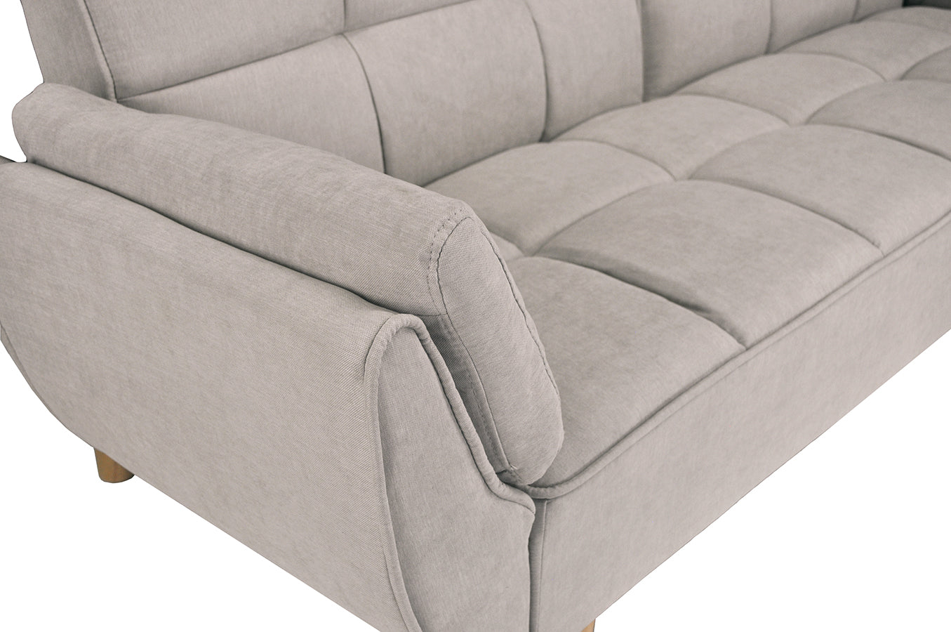 Divano letto clic clac in tessuto tortora piede legno naturale - divano 3 posti - Ambra - DL-AM03FBC