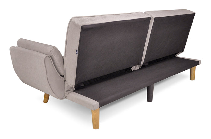 Divano letto clic clac in tessuto tortora piede legno naturale - divano 3 posti - Ambra - DL-AM03FBC