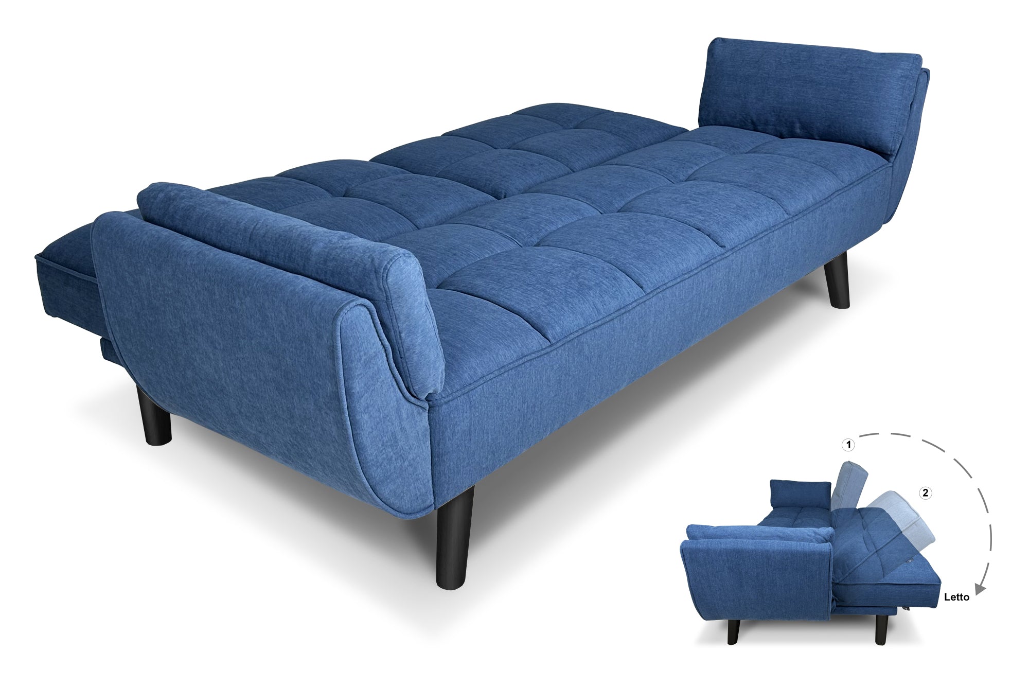 Divano letto clic clac in tessuto vellutato blu - Ambra