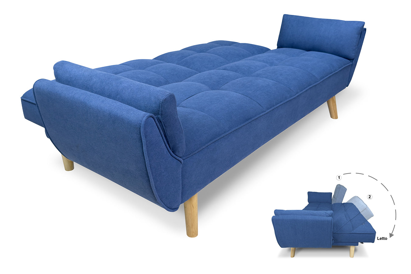 Divano letto clic clac in tessuto vellutato blu - Ambra