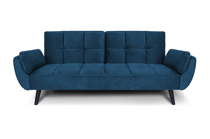 Divano letto clic clac in velluto blu piede nero mod. Ambra