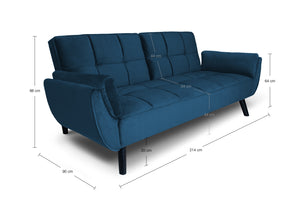 Divano letto clic clac in velluto blu piede nero mod. Ambra