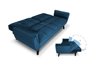 Divano letto clic clac in velluto blu piede nero mod. Ambra