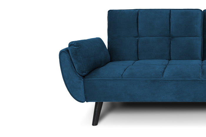 Divano letto clic clac in velluto blu piede nero mod. Ambra