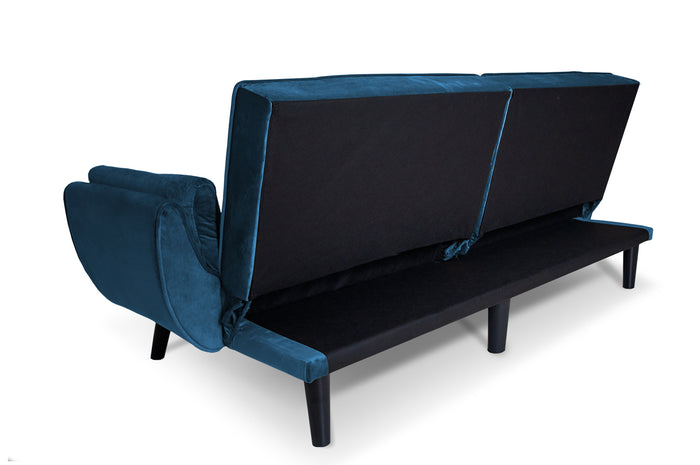 Divano letto clic clac in velluto blu piede nero mod. Ambra