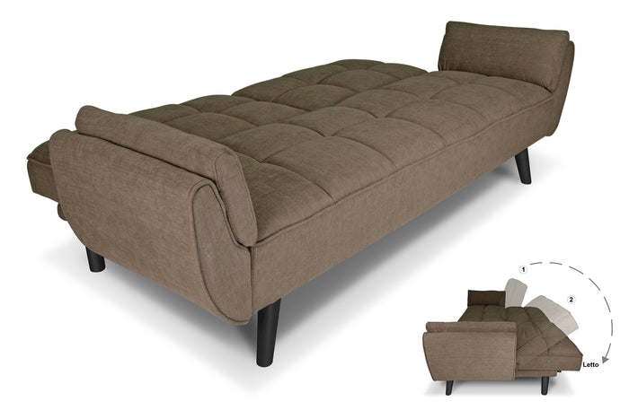 Divano letto clic clac in tessuto vellutato marrone - Ambra