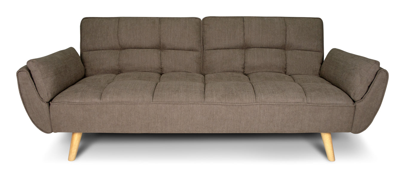 Divano letto clic clac in tessuto vellutato marrone - divano 3 posti mod. Ambra piedi legno naturale DL-AM09FBC