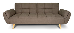 Divano letto clic clac in tessuto vellutato marrone - divano 3 posti mod. Ambra piedi legno naturale DL-AM09FBC