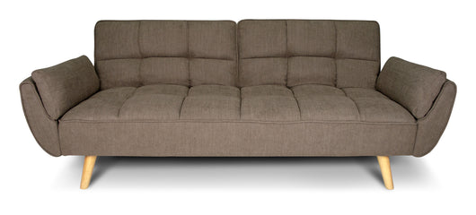 Divano letto clic clac in tessuto vellutato marrone - divano 3 posti mod. Ambra piedi legno naturale DL-AM09FBC