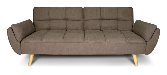 Divano letto clic clac in tessuto vellutato marrone - divano 3 posti mod. Ambra piedi legno naturale DL-AM09FBC