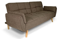 Divano letto clic clac in tessuto vellutato marrone - divano 3 posti mod. Ambra piedi legno naturale DL-AM09FBC