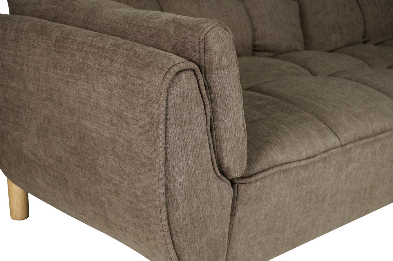 Divano letto clic clac in tessuto vellutato marrone - divano 3 posti mod. Ambra piedi legno naturale DL-AM09FBC