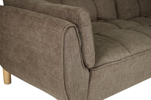 Divano letto clic clac in tessuto vellutato marrone - divano 3 posti mod. Ambra piedi legno naturale DL-AM09FBC