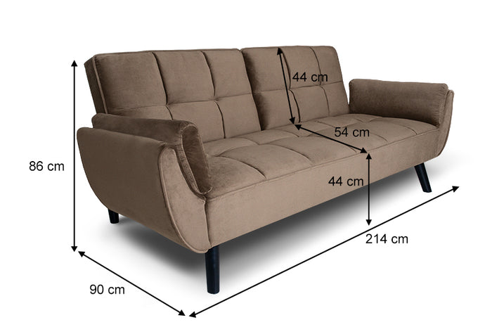 Divano letto clic clac in velluto marrone piede nero mod. Ambra DL-AM09VLT-PLN