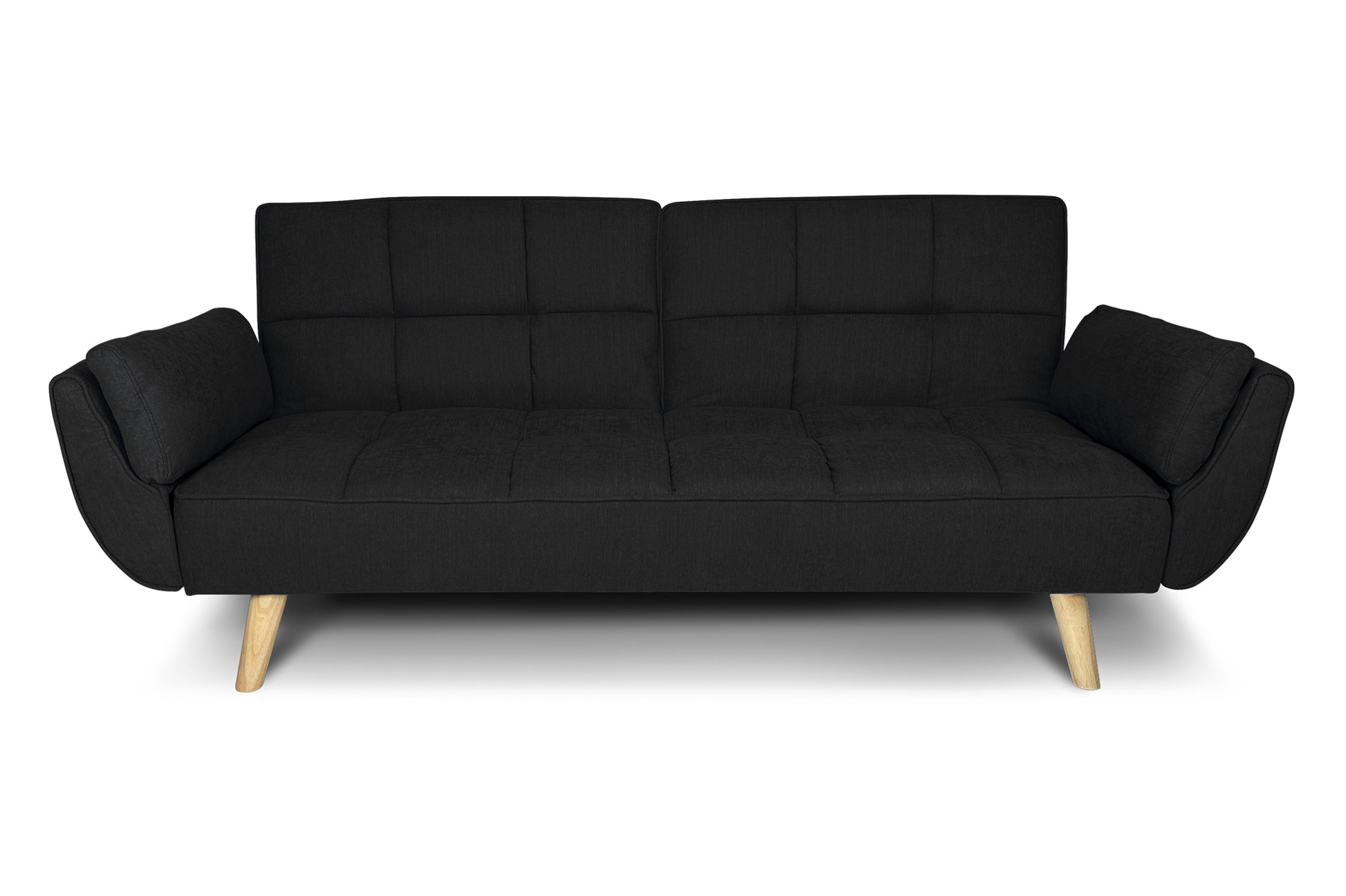 Divano letto clic clac in tessuto vellutato nero piedi legno naturale - divano 3 posti Ambra DL-AM10FBC